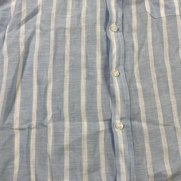 Sartoria Saracena Shirt Men's Large Button Up Blue Striped 100% Linen Italy N - Picture 4 of 11